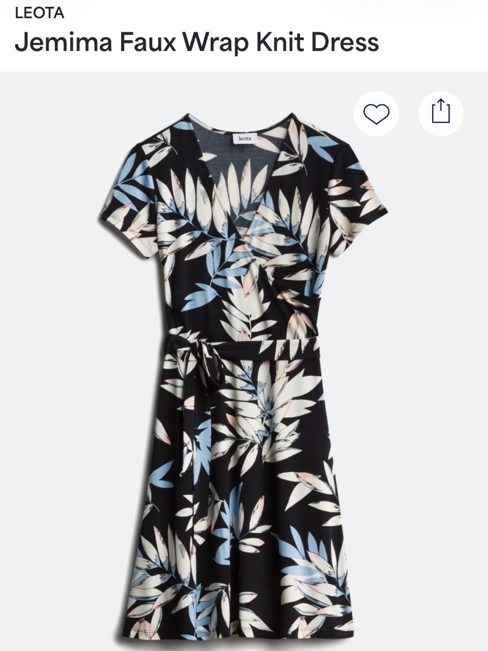 Leota Black and White/Blue Leaf Print Wrap Dress
